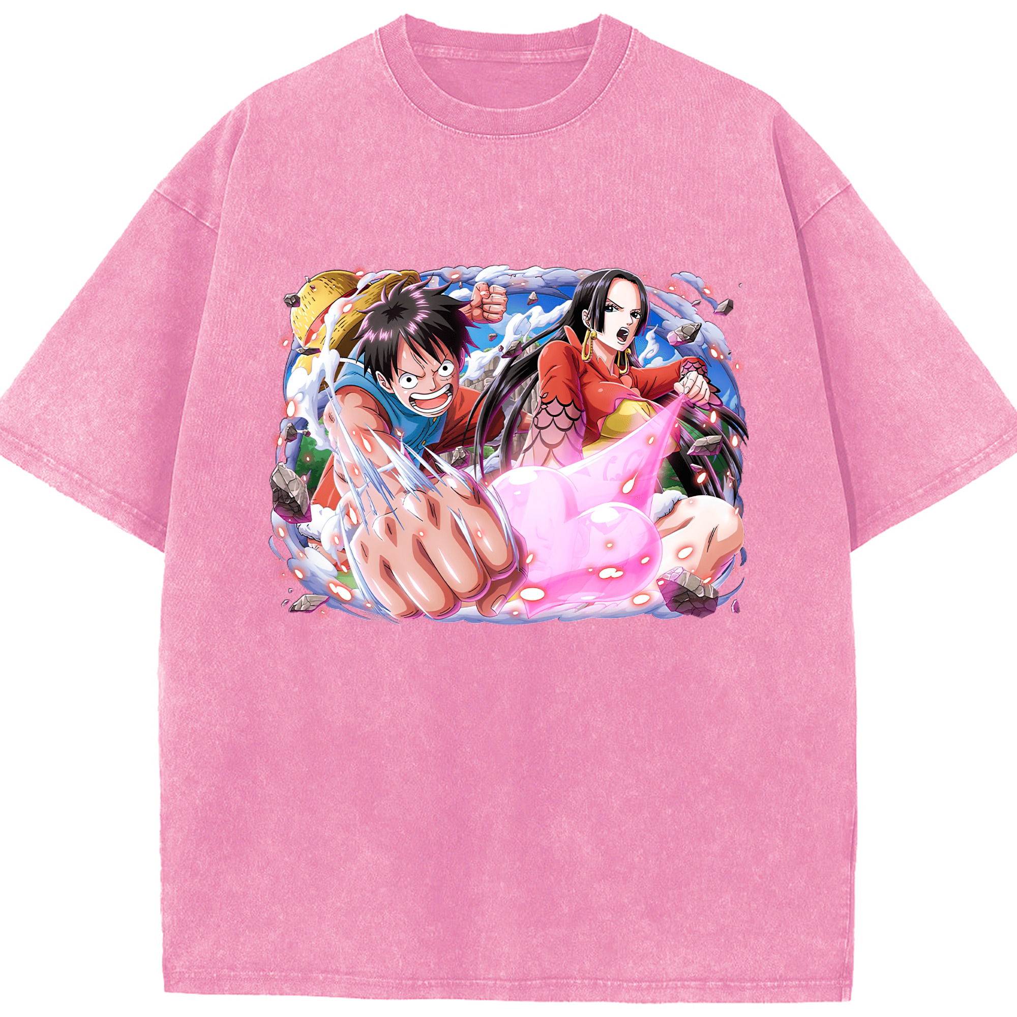 ワンピース モンキー・D・ルフィ ONE PIECE Monkey D. Luffy 綿100% ヴィンテージ風 半袖Tシャツ（フロントプリント）